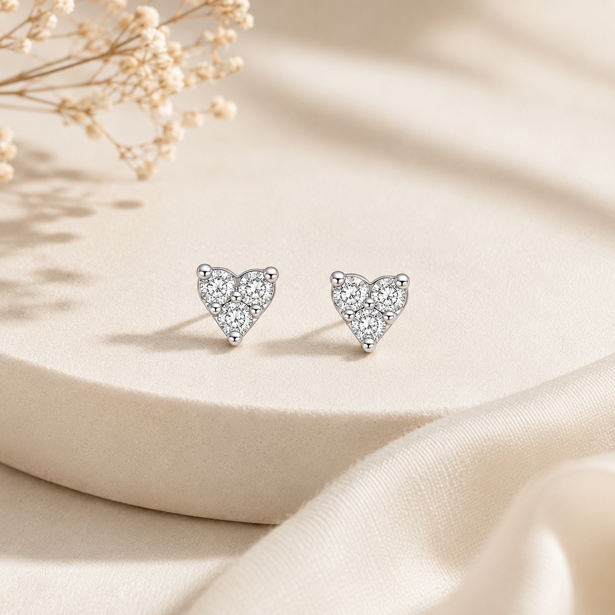 Silver Heart Sparkle Stud Earrings