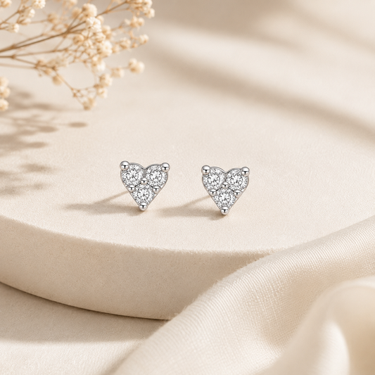 Silver Heart Sparkle Stud Earrings