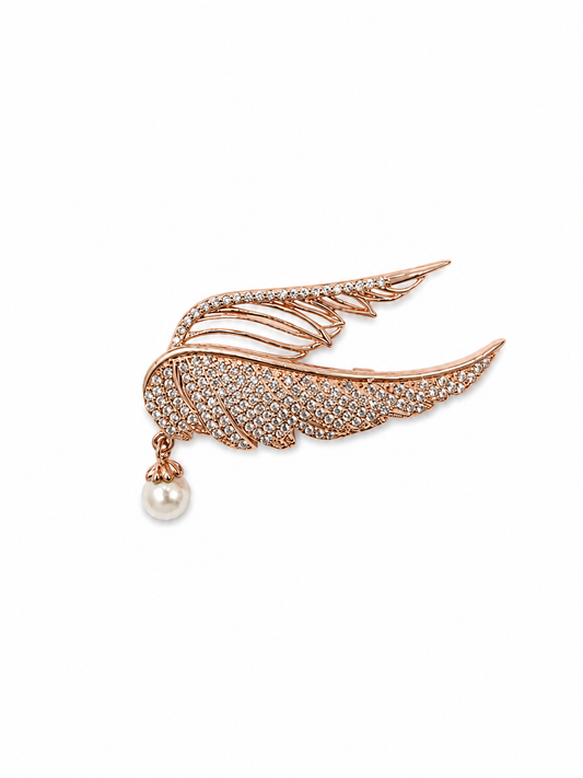 Rose Gold Feather Pearl Brooch