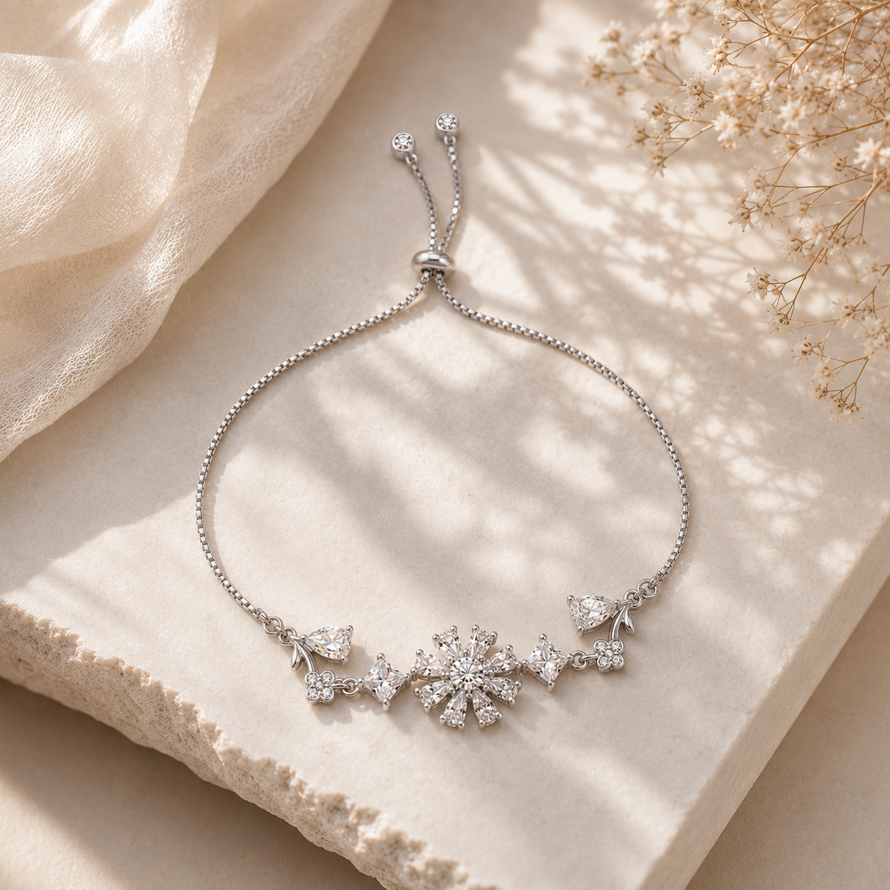 Silver Daisy Crystal Bracelet