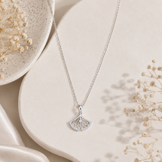 Silver Grace Fan Shaped Halo Necklace