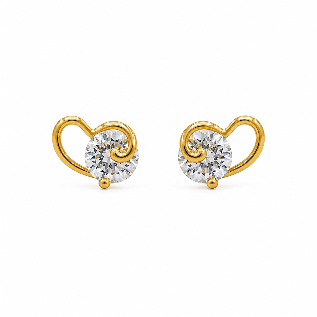 9K Gold Heart Crystal Stud Earrings