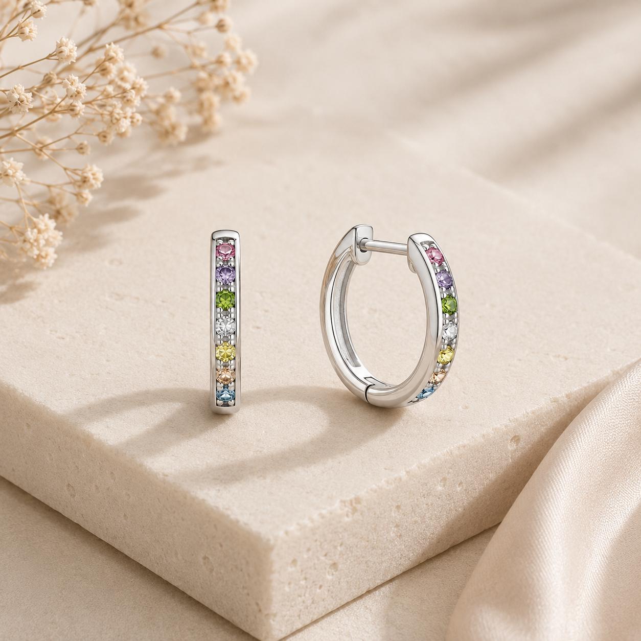 Silver Rainbow Hoop Earrings