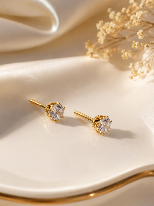 9K Gold Solitaire Stud Earrings