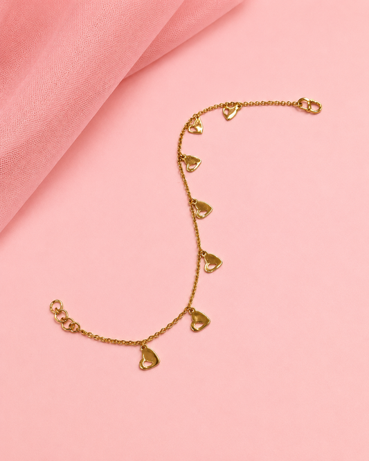 9K Gold Heart Charm Bracelet