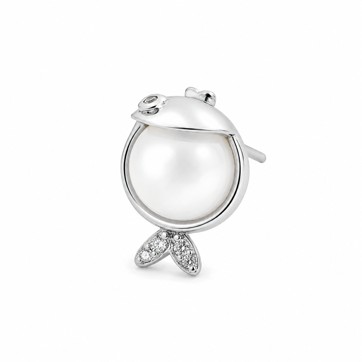 Silver Little Pearl Fish Stud Earrings