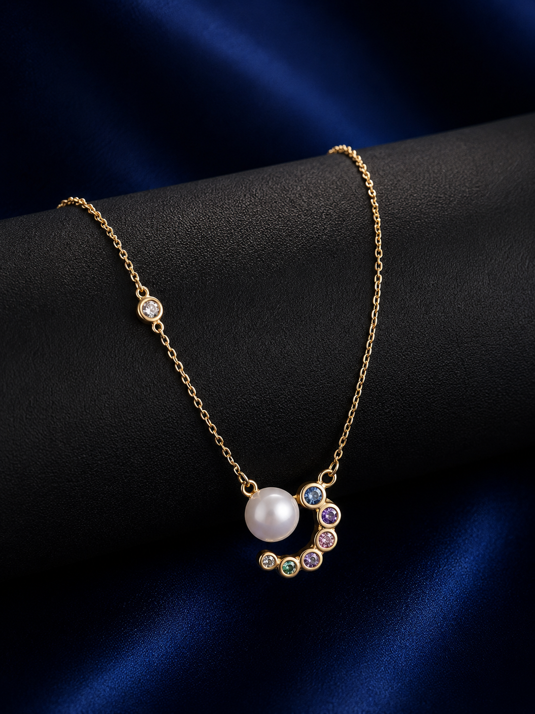 925 Silver Celestial Pearl & Multicolor Gold Necklace