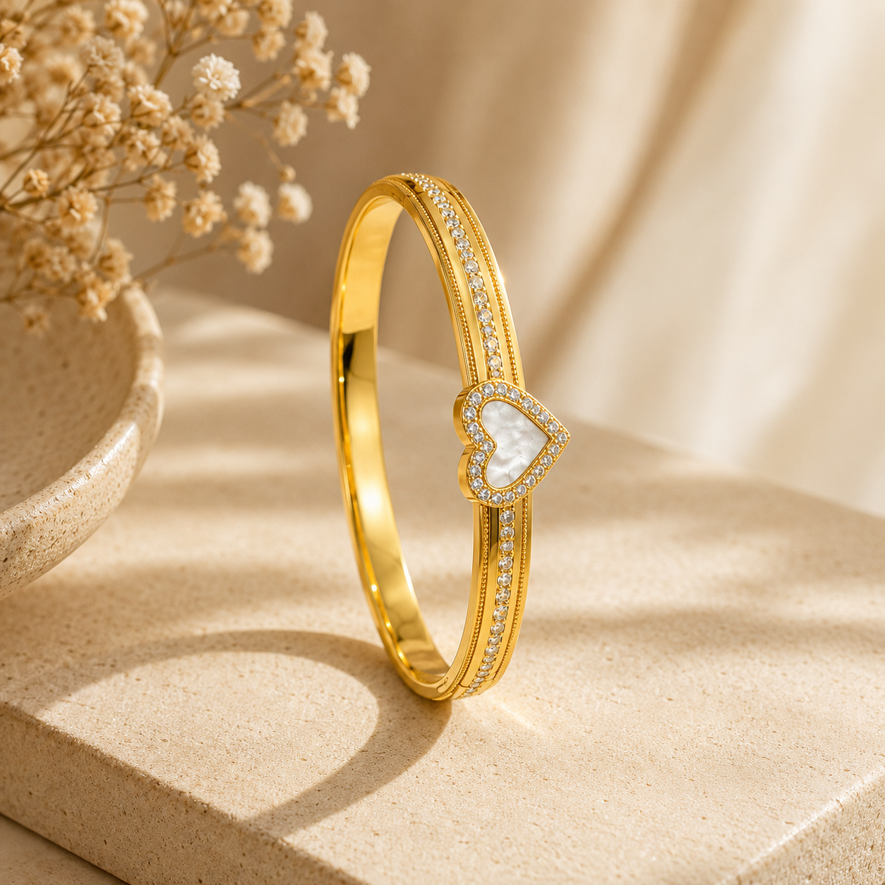 Demi Fine Mother of Pearl Heart Bangle