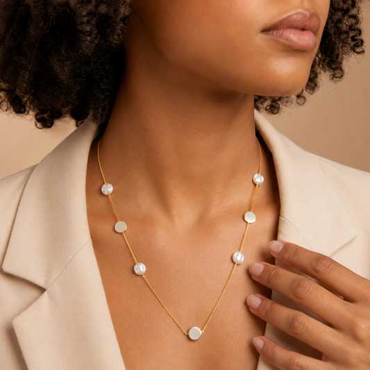 Demi Fine Pearl & Disc Station Necklace
