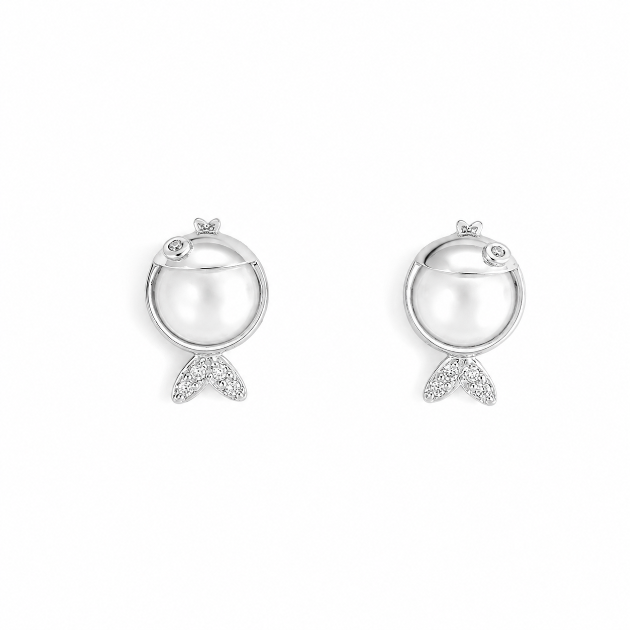 Silver Little Pearl Fish Stud Earrings