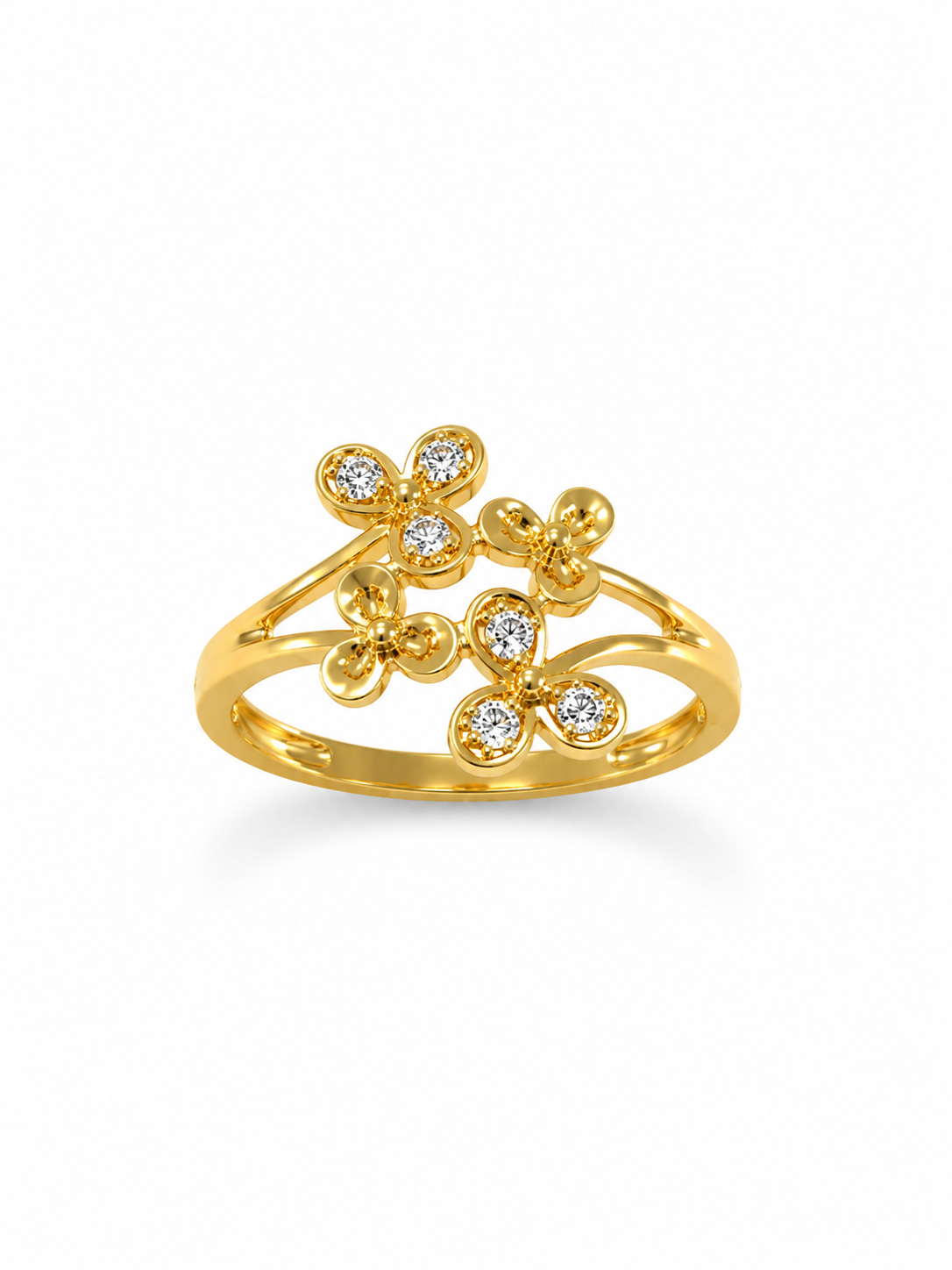 9K Gold Floral CZ Cluster Ring (Size -10)
