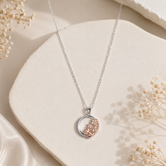 Silver Grace Bloom Circle Pendant Necklace