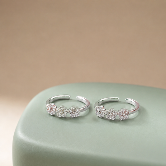 Silver Blossom Trio Toe Ring