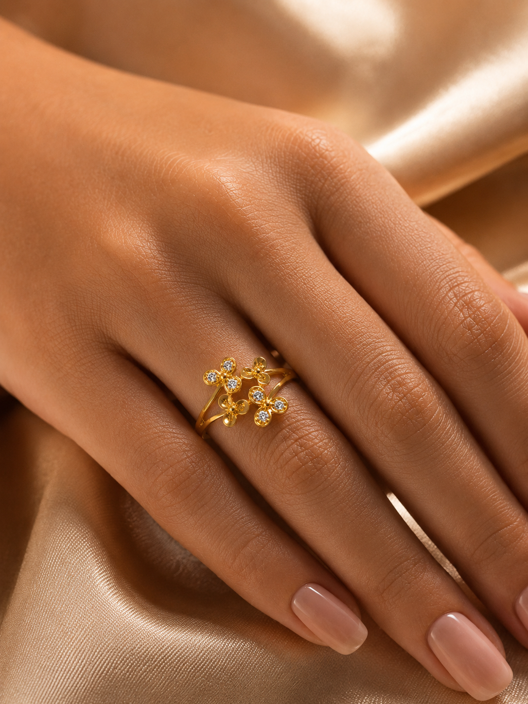 9K Gold Floral CZ Cluster Ring (Size -10)