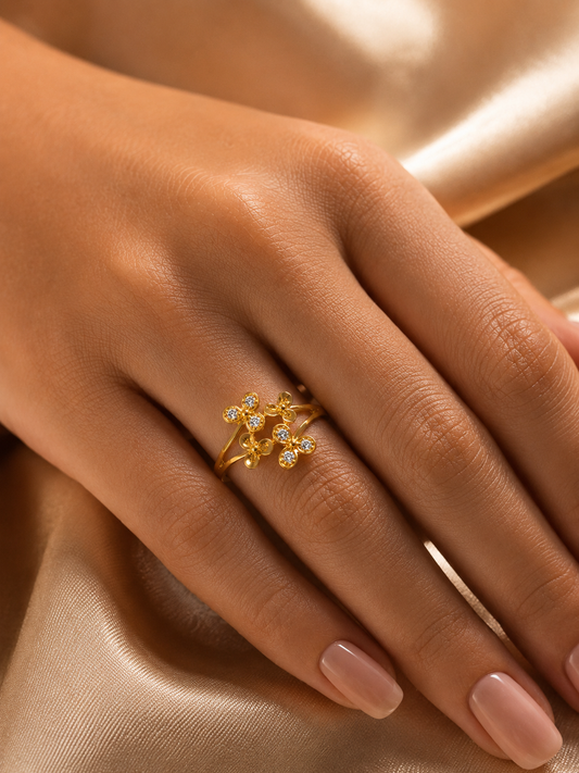 9K Gold Floral CZ Cluster Ring (Size -10)