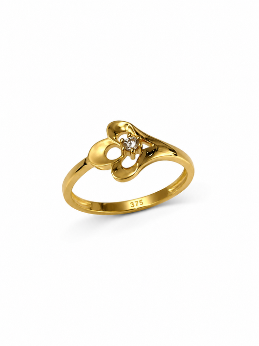 9K Gold Floral Solitaire Ring (Size -12)