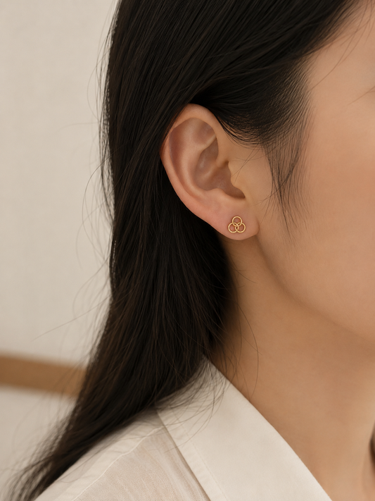 9K Gold Triple Circle Stud Earrings