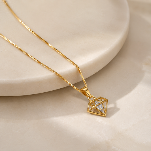 9K Gold Diamond Cut Open Diamond Pendant