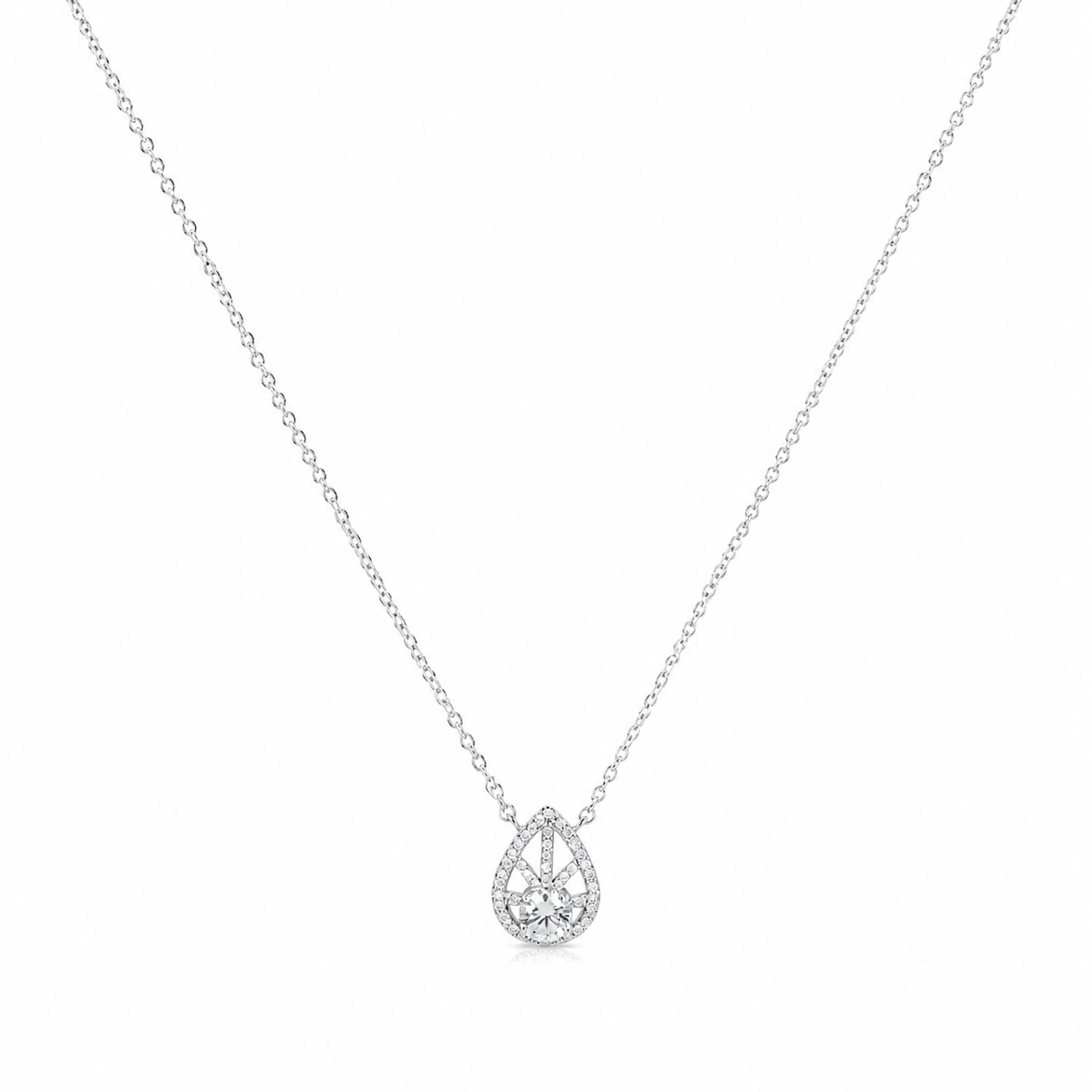 Silver Crystal Drop Silver Necklace