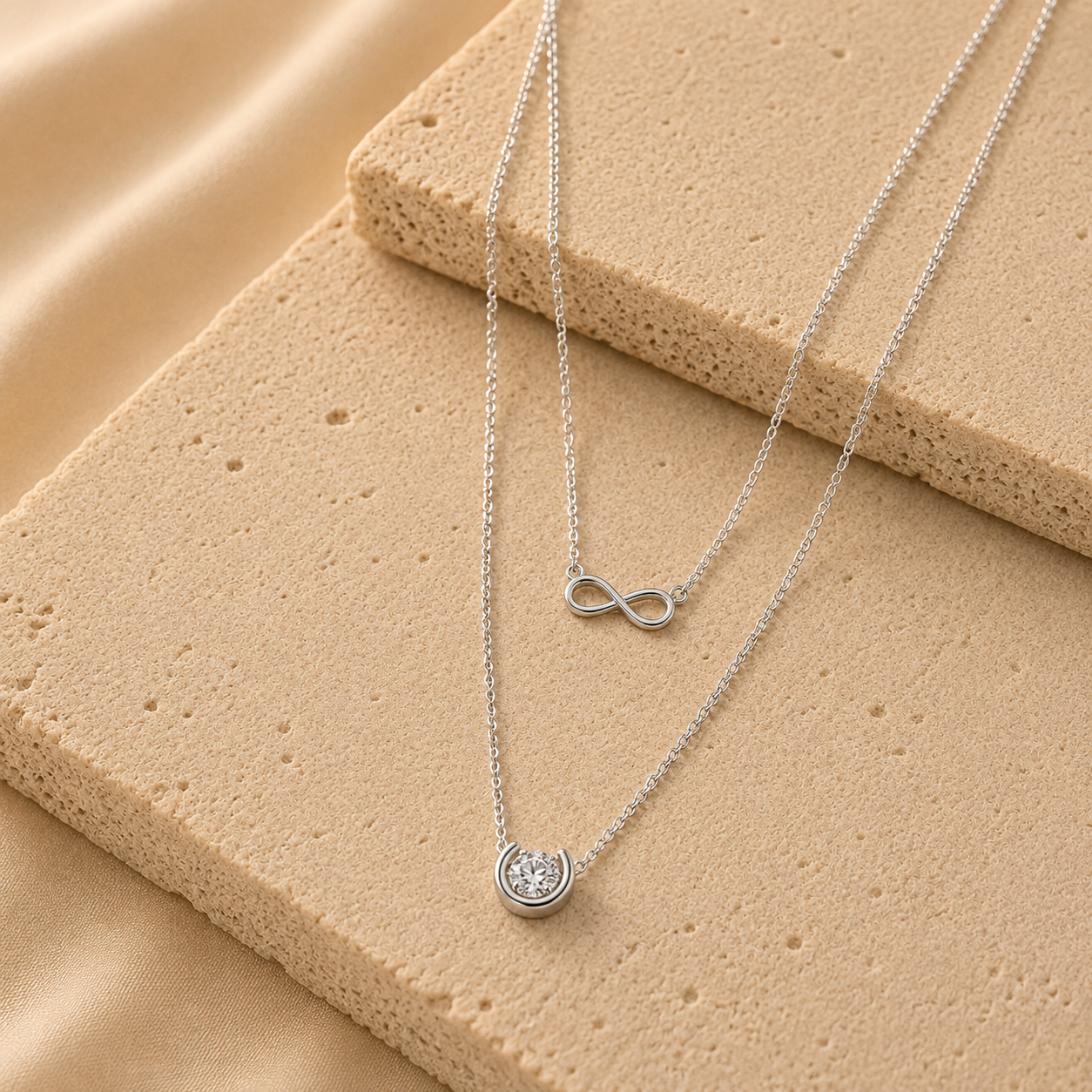 Silver Infinity Layered Necklace