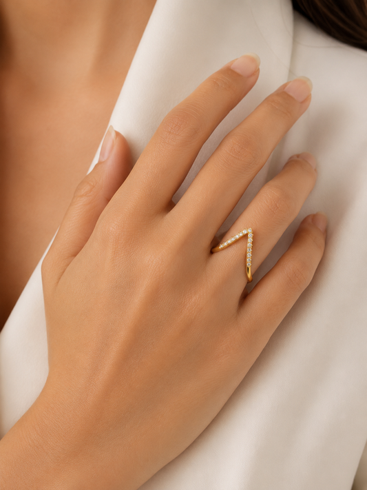 9K Gold Criss-Cross Diamond Ring (Size - 9)