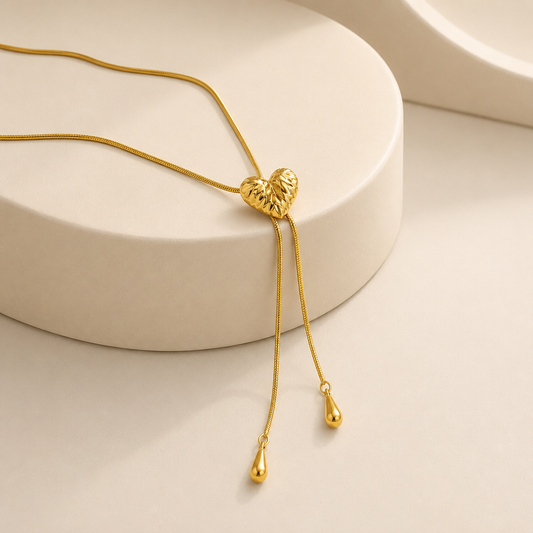 Demi Fine Textured Heart Drop Adjustable  Necklace