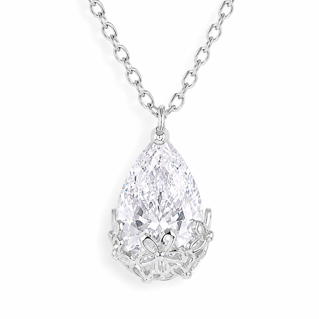 Silver Graceful Spark Drop Necklace
