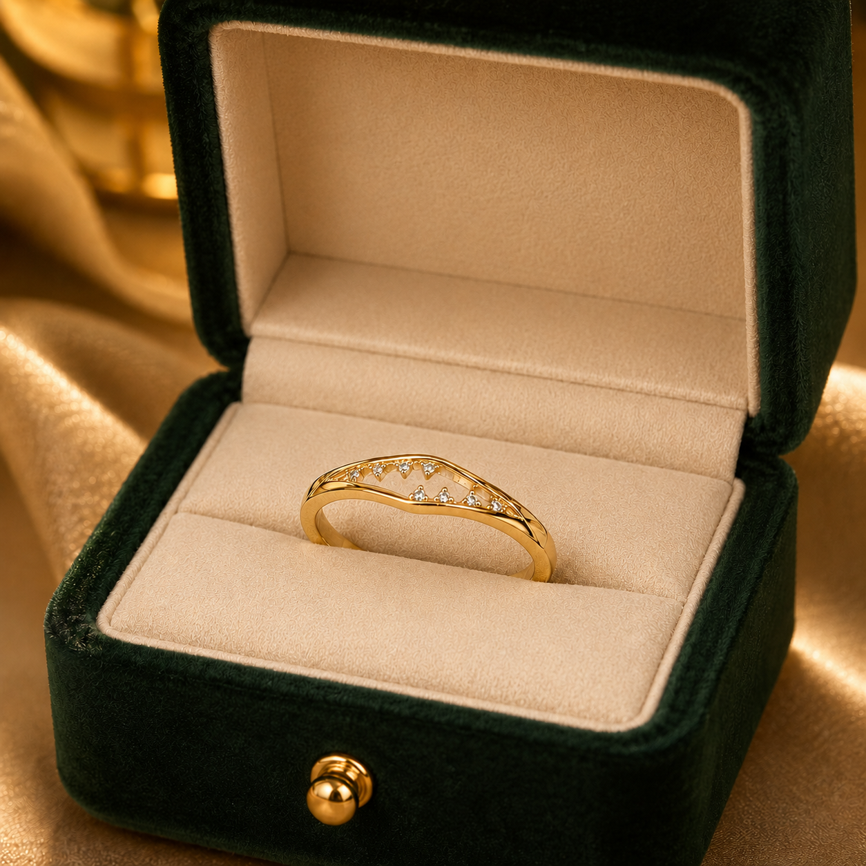 9K Gold Curved Diamond Ring (Size - 12)