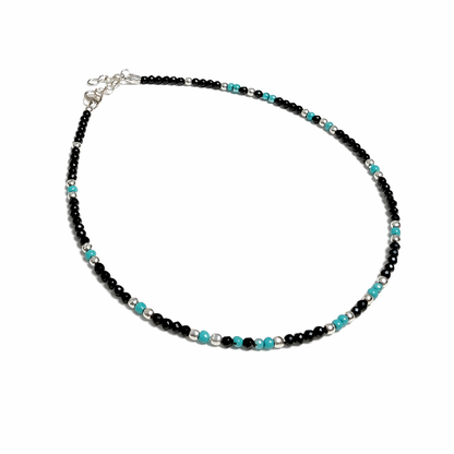 Black & Aqua Beaded Anklet