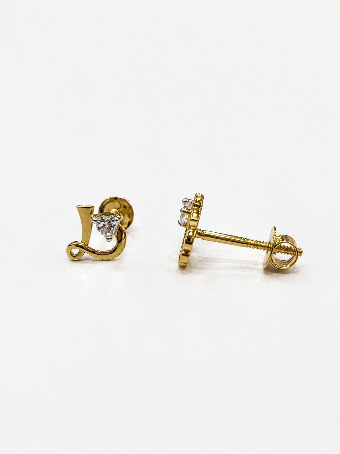 9K Gold Love Script CZ Stud Earrings