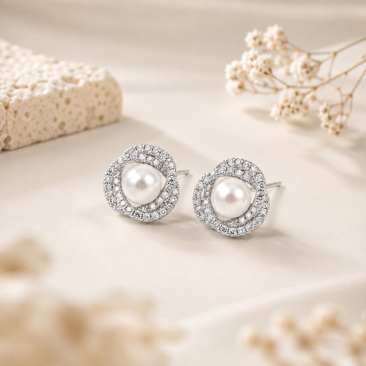 Silver Classic Aura Pearl Earrings
