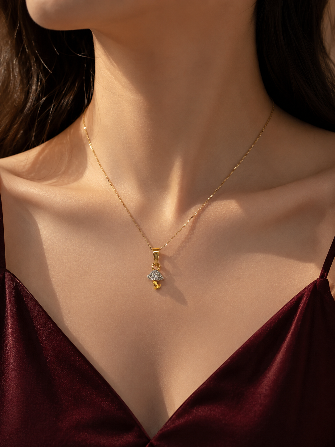 9K Gold Diamond Mushroom Pendant