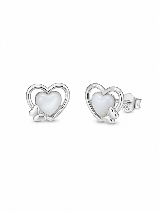925 Silver Pearl Love Stud Earrings