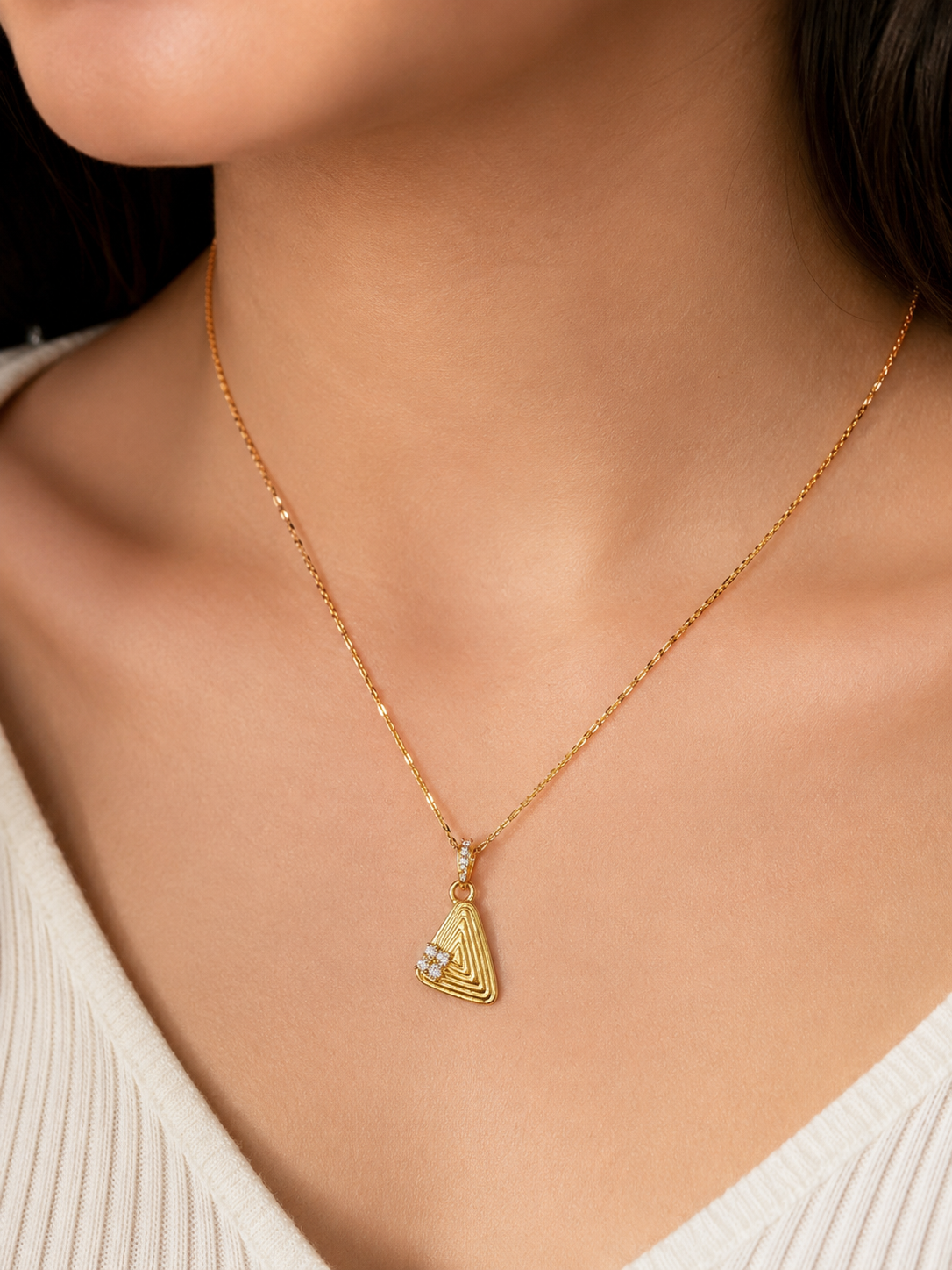 9K Gold Geometric Triangle Crystal Pendant