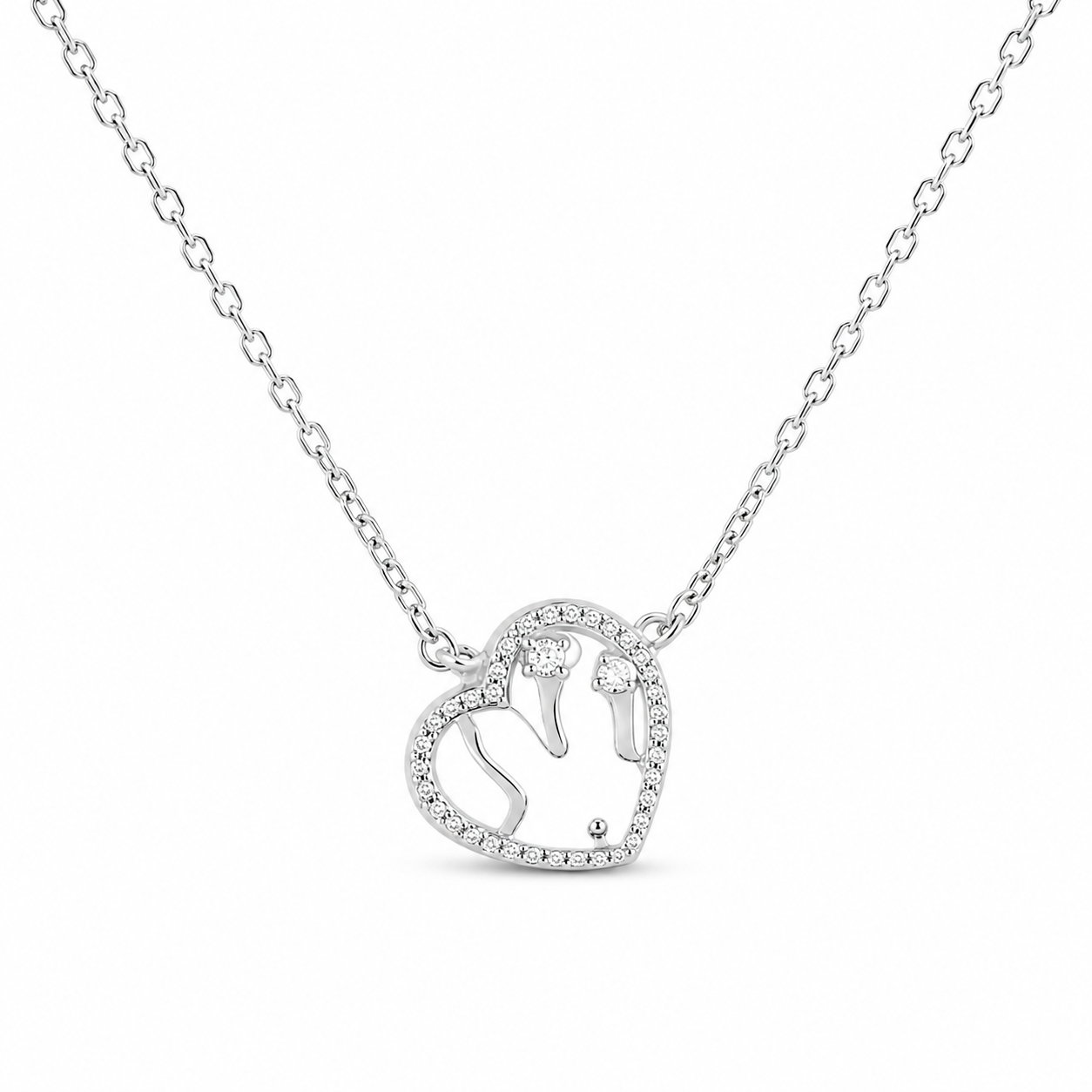 Silver Sweet Cat Heart Charm Necklace