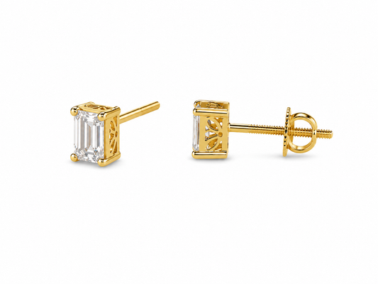 9K Gold Emerald Cut Stud Earrings