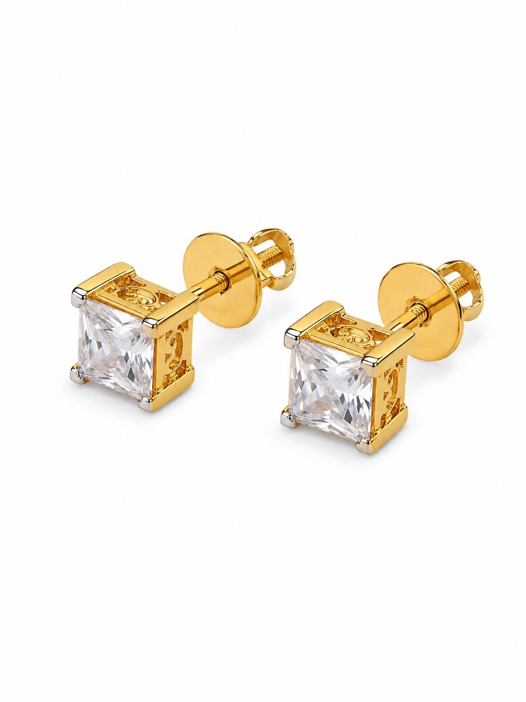 9K Gold Princess Cut Stud Earrings