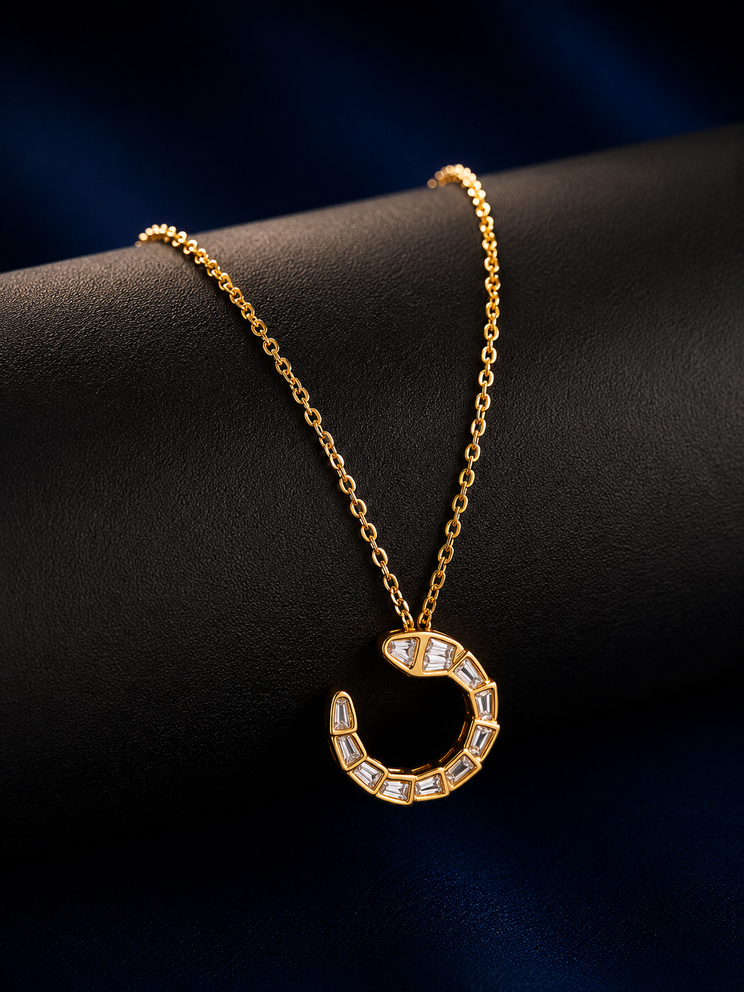 925 Silver Serpent Curve Crystal Gold Necklace