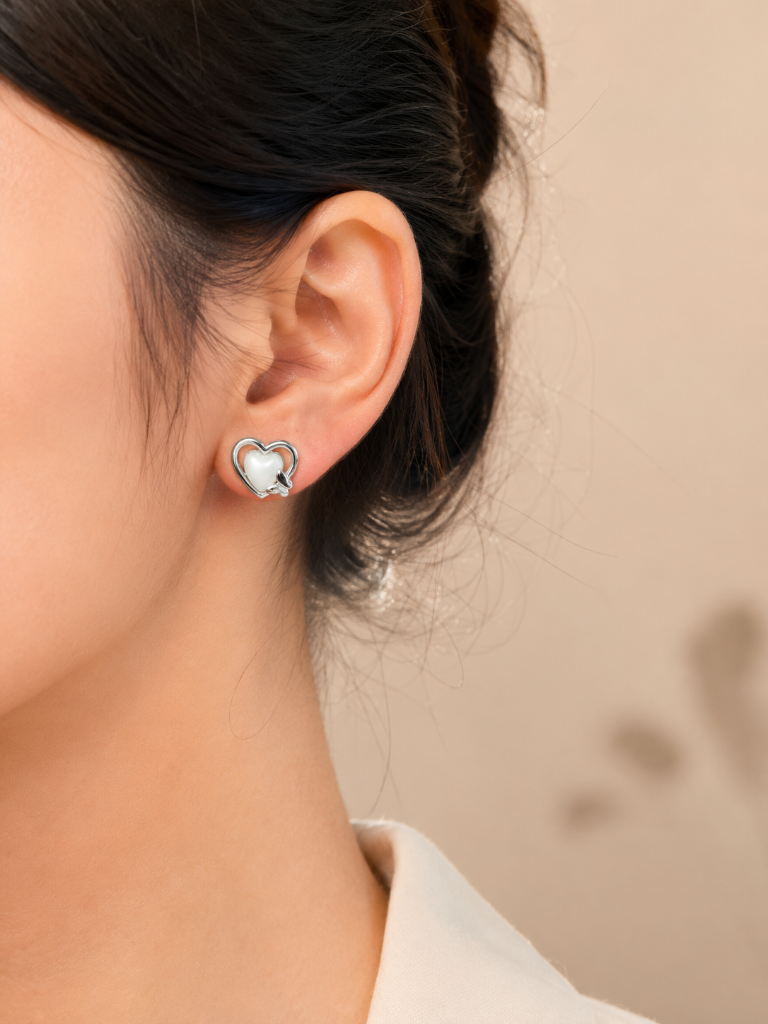 925 Silver Pearl Love Stud Earrings