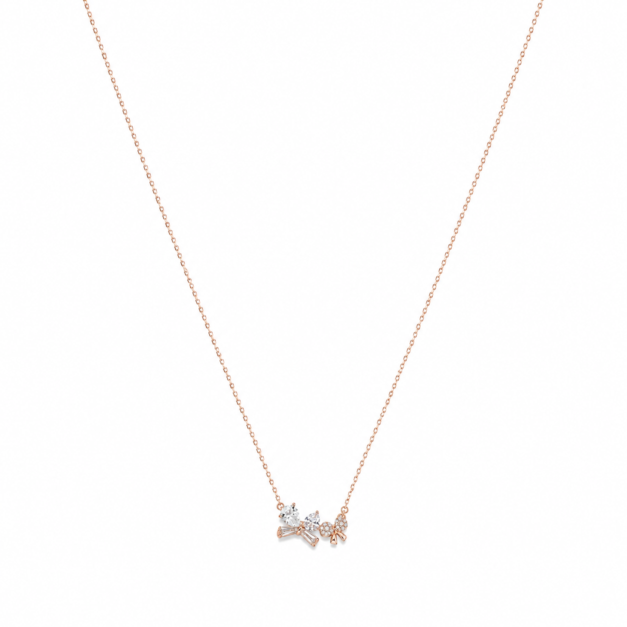 Silver Rose Gold Bow Heart Necklace