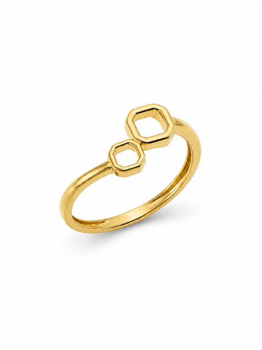 9K Gold Double Hexagon Ring