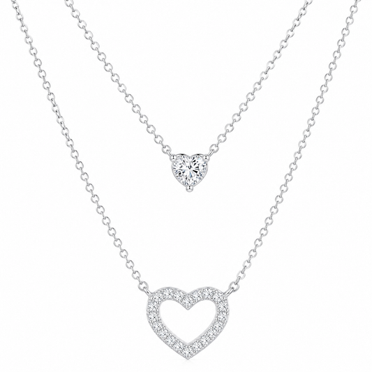 Silver Double Heart Layered Necklace