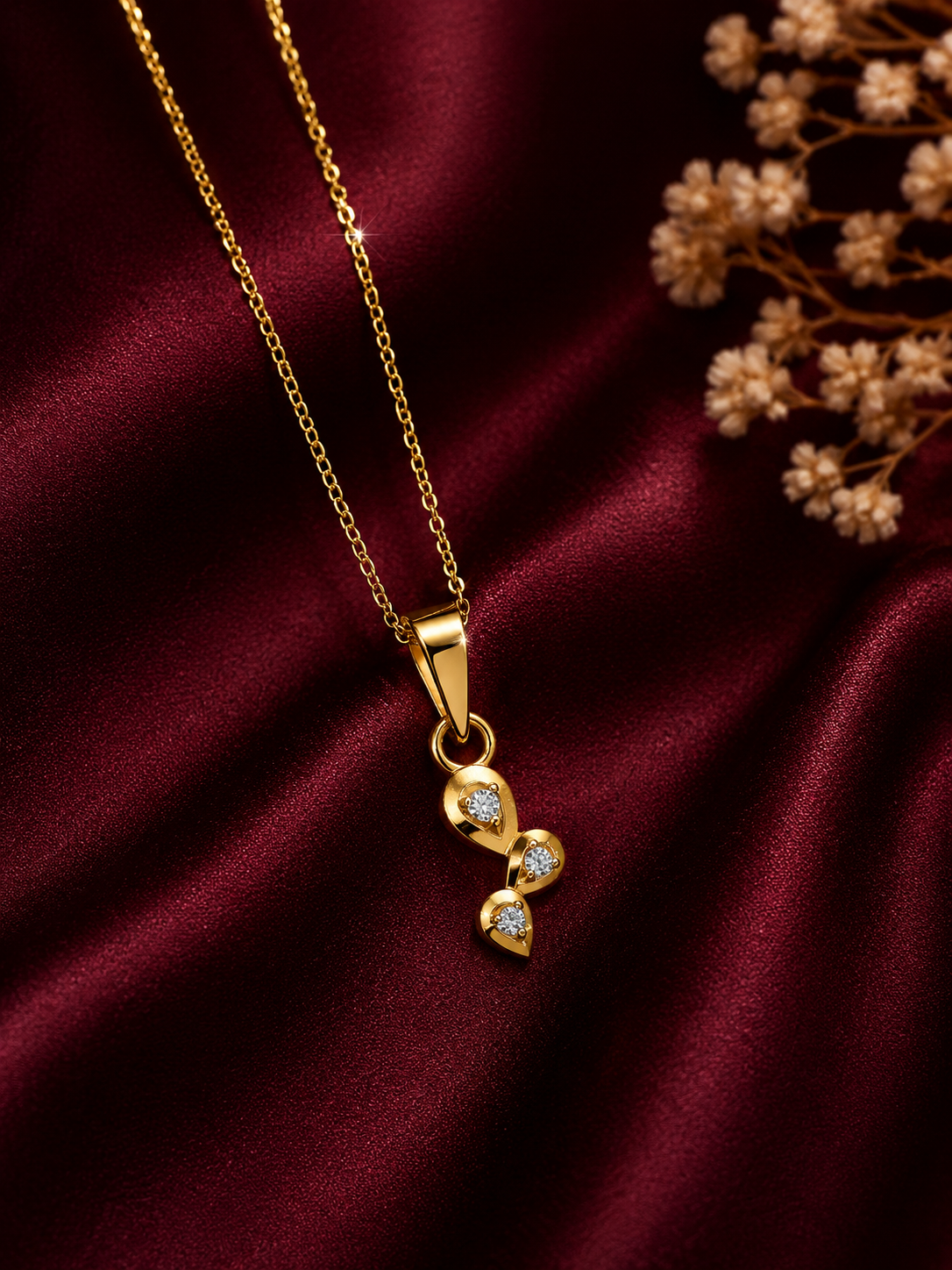 9K Gold Triple Diamond Leaf Pendant