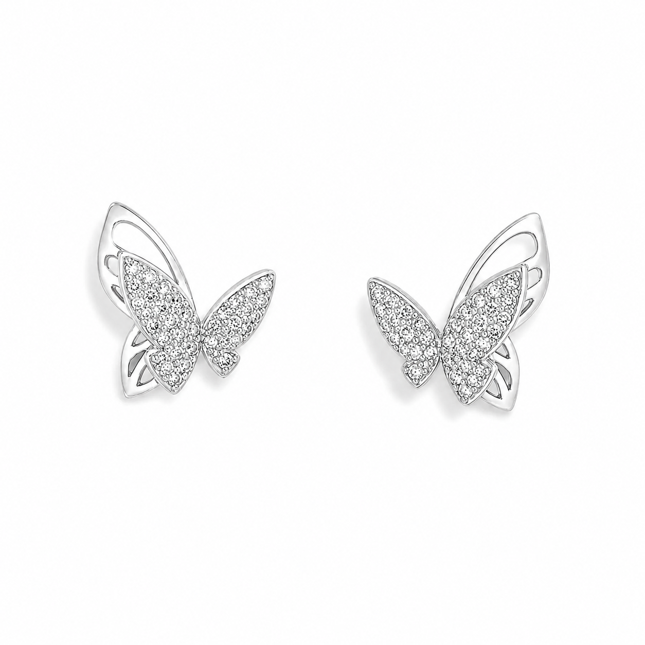 Silver Flutter Spark Butterfly Studs
