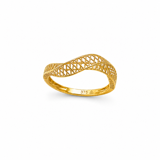 9K Gold Filigree Wave Ring (Size - 12)