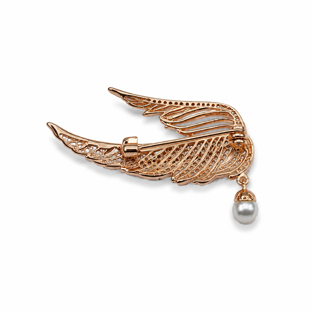 Rose Gold Feather Pearl Brooch