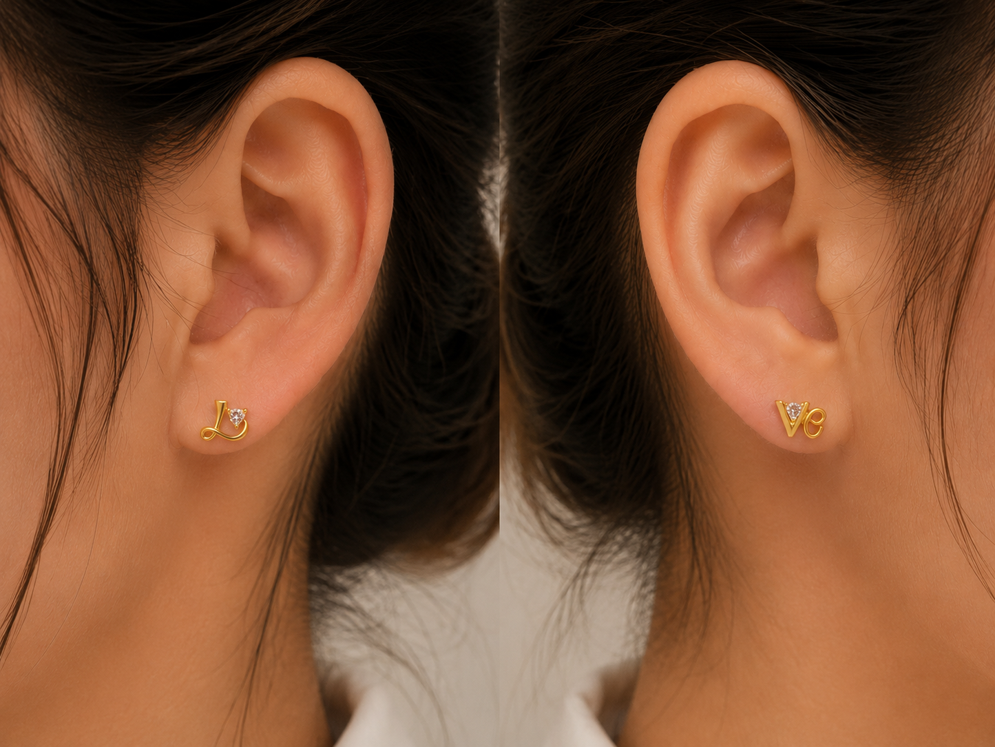 9K Gold Love Script CZ Stud Earrings