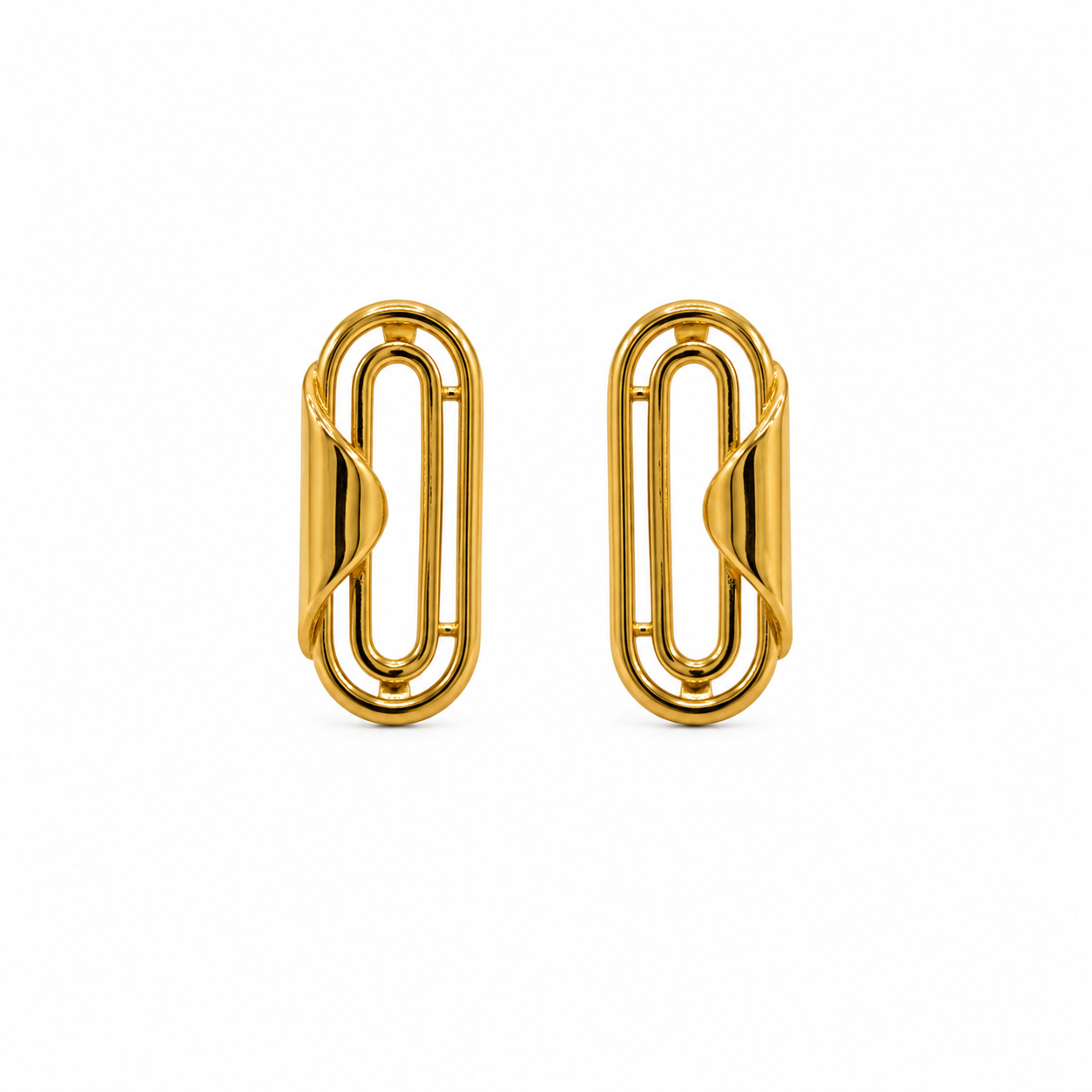 9K Gold Modern Link Stud Earrings