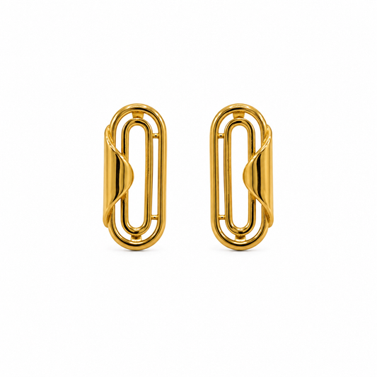 9K Gold Modern Link Stud Earrings