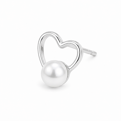 Silver Delicate Pearl Heart Studs